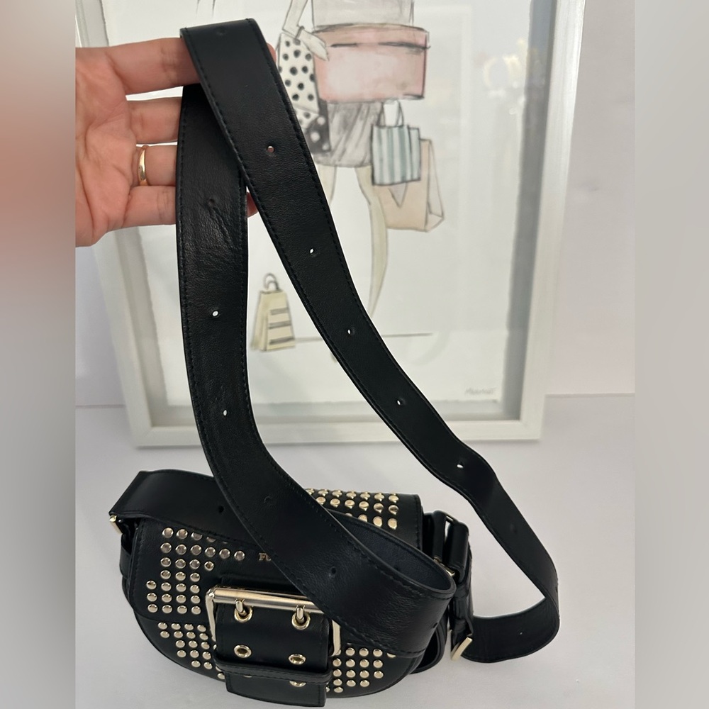FURLA Studded Black Leather Mini Crossbody Bag Made In Italy Gold Tone Studs - Picture 7 of 17